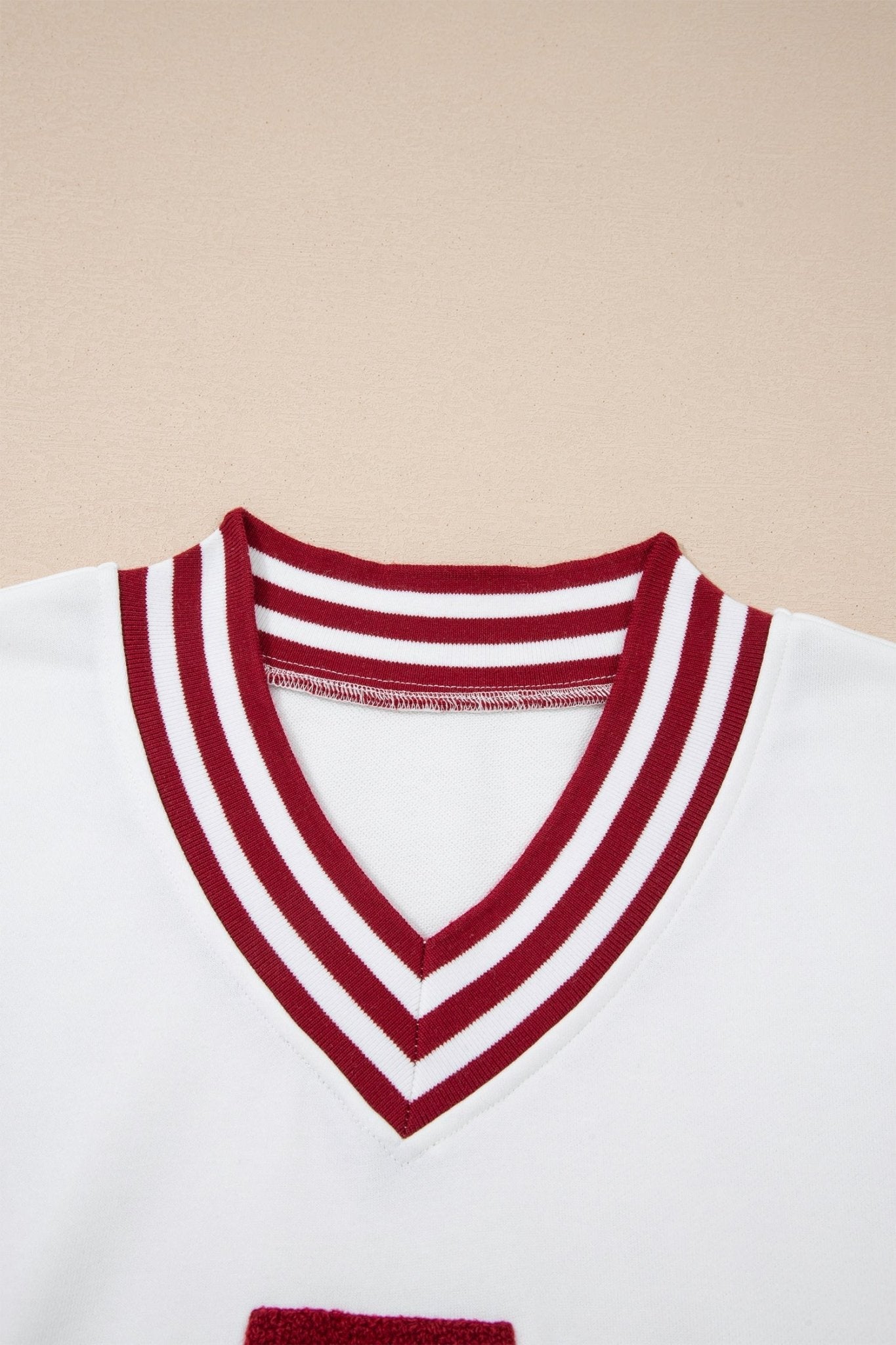 Chenille Varsity Stripe V-Neck Puff Sleeve Sweatshirt - Rooted & Reckless Co.
