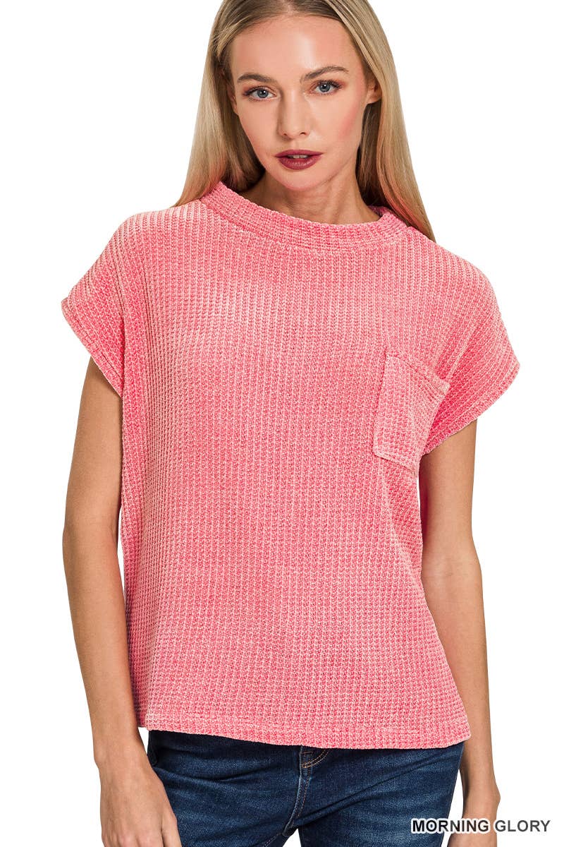 Chenille Waffle Short Sleeve Sweater - Rooted & Reckless Co.