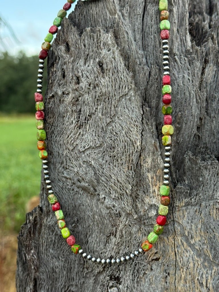 Cherry Limeade Jasper Beaded Necklace - Rooted & Reckless Co.