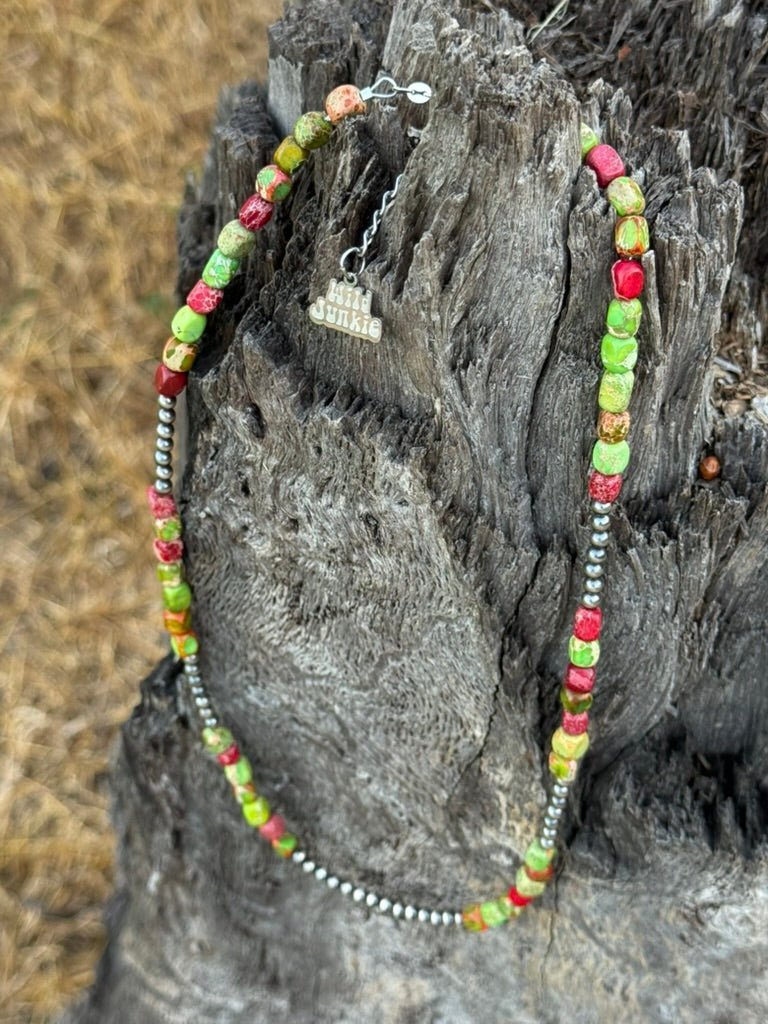 Cherry Limeade Jasper Beaded Necklace - Rooted & Reckless Co.