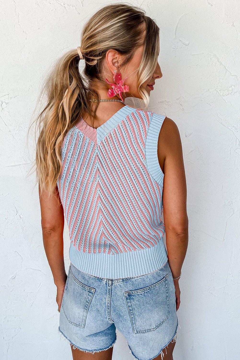 Chevron Contrast V-Neck Sleeveless Sweater Top - Rooted & Reckless Co.