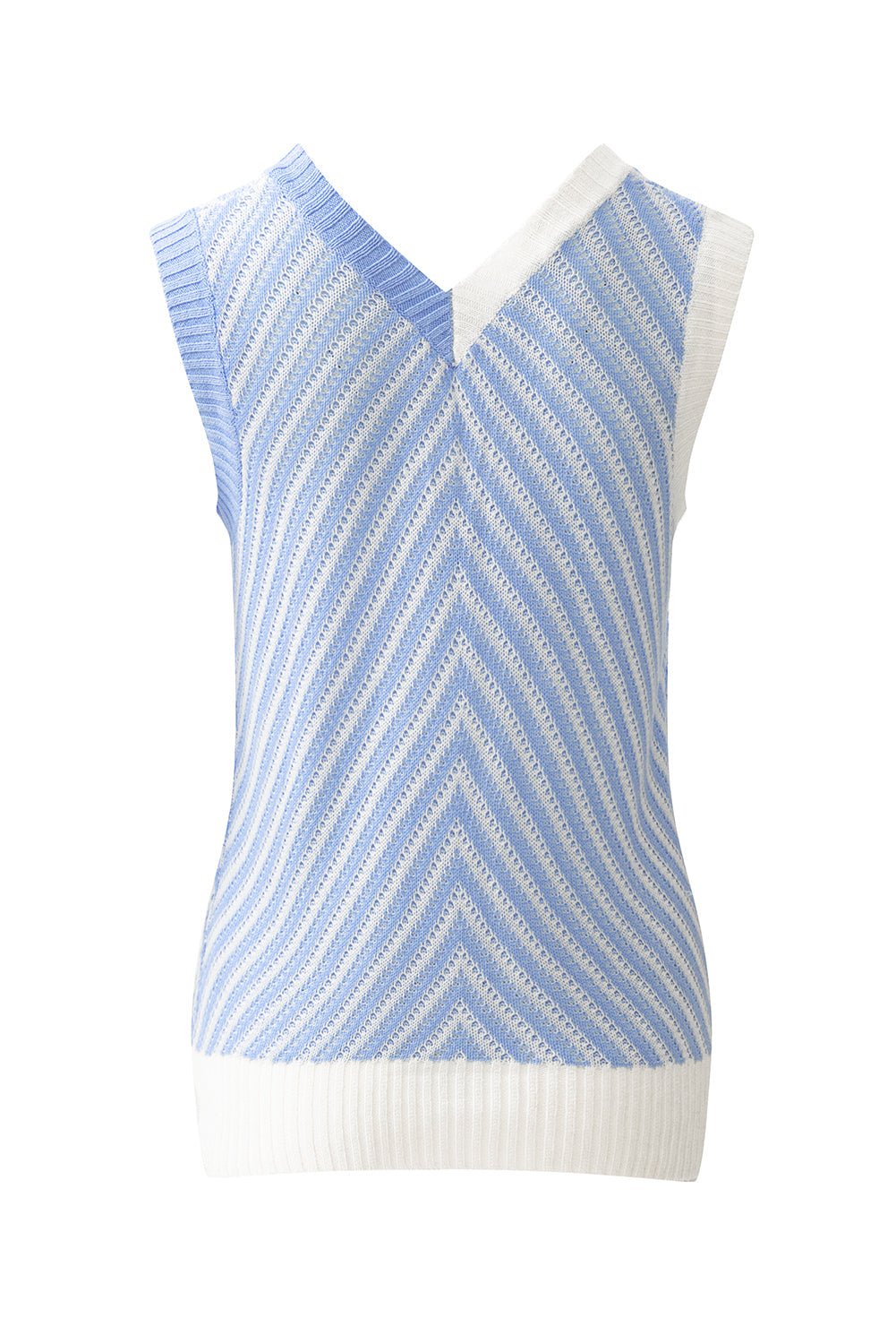 Chevron Contrast V-Neck Sleeveless Sweater Top - Rooted & Reckless Co.