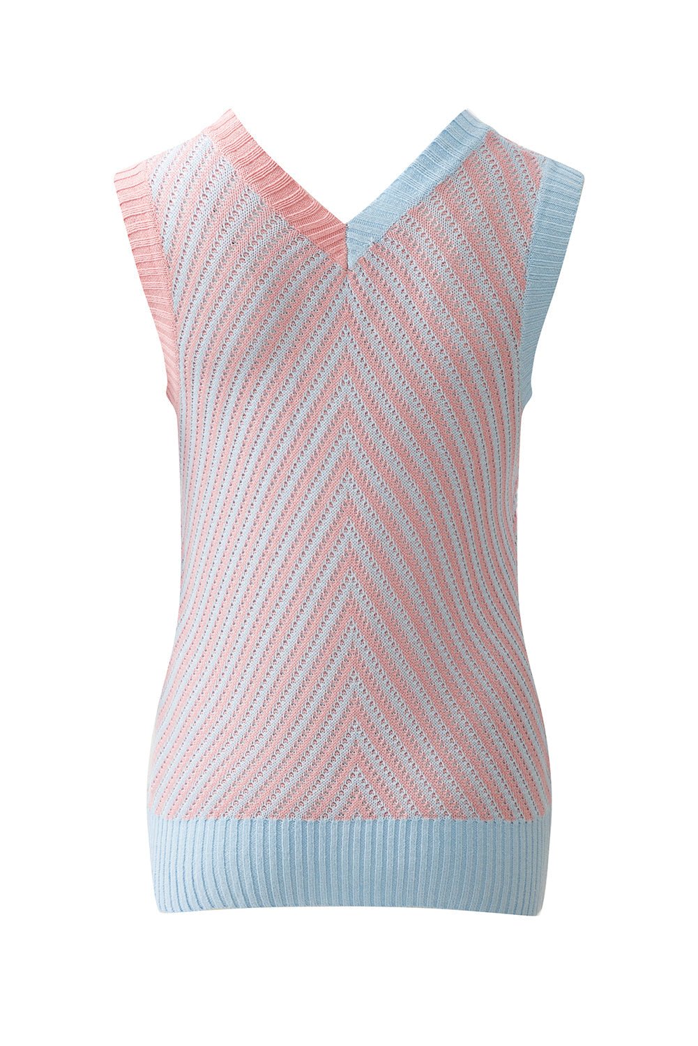 Chevron Contrast V-Neck Sleeveless Sweater Top - Rooted & Reckless Co.