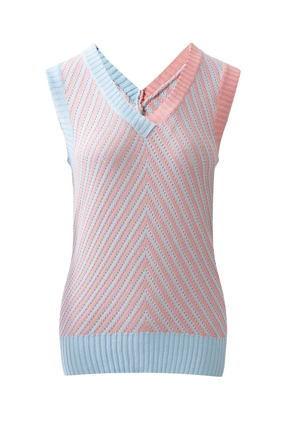 Chevron Contrast V-Neck Sleeveless Sweater Top - Rooted & Reckless Co.