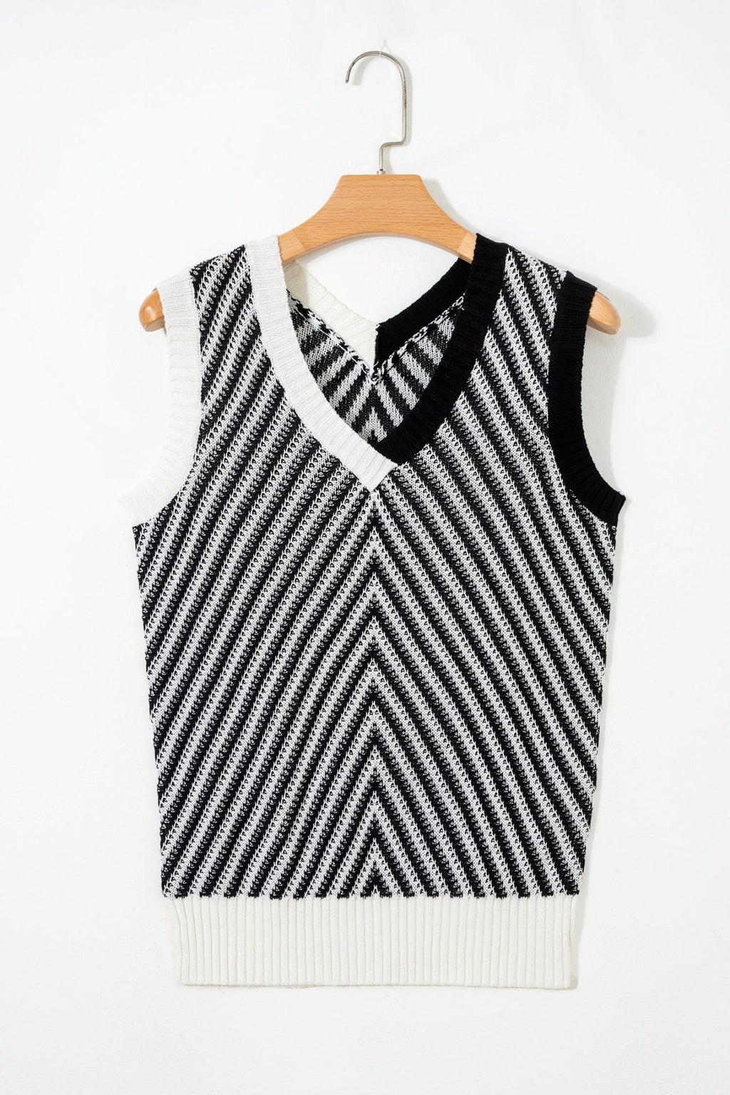 Chevron Contrast V-Neck Sleeveless Sweater Top - Rooted & Reckless Co.