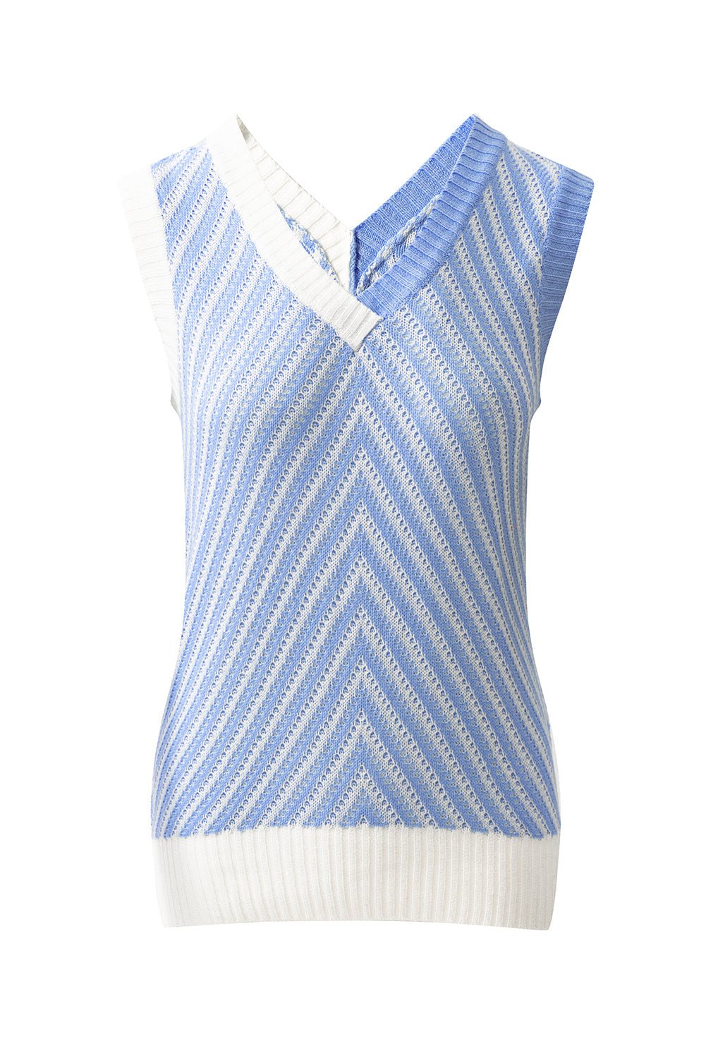 Chevron Contrast V-Neck Sleeveless Sweater Top - Rooted & Reckless Co.