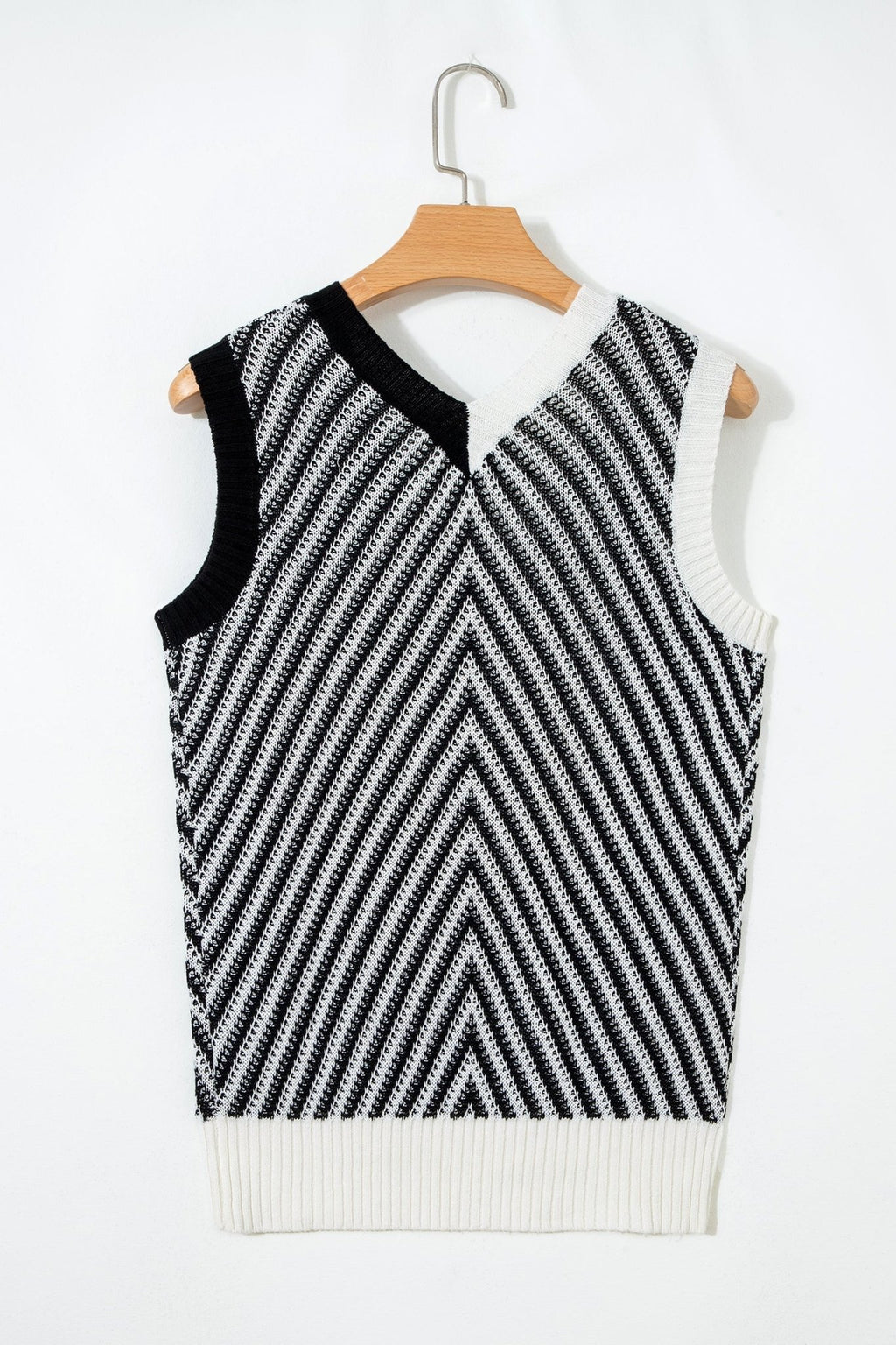 Chevron Contrast V-Neck Sleeveless Sweater Top - Rooted & Reckless Co.