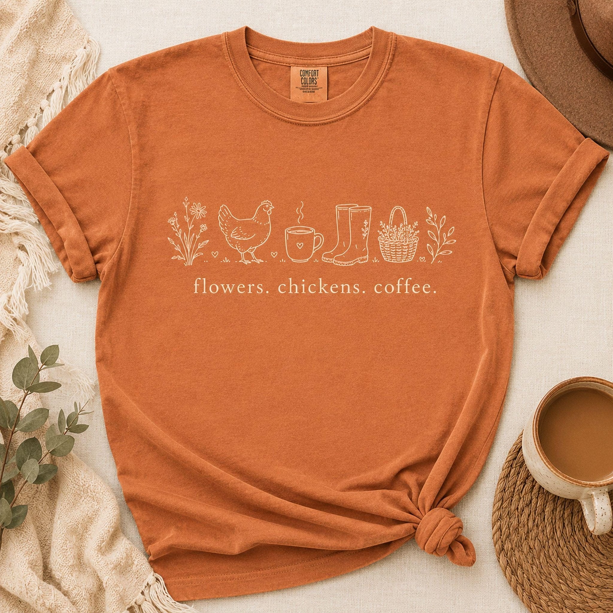 Chicken Mom Shirt - Comfort Colors Tee | Country Living Shirt With Cozy Coffee Vibe - Rooted & Reckless Co.