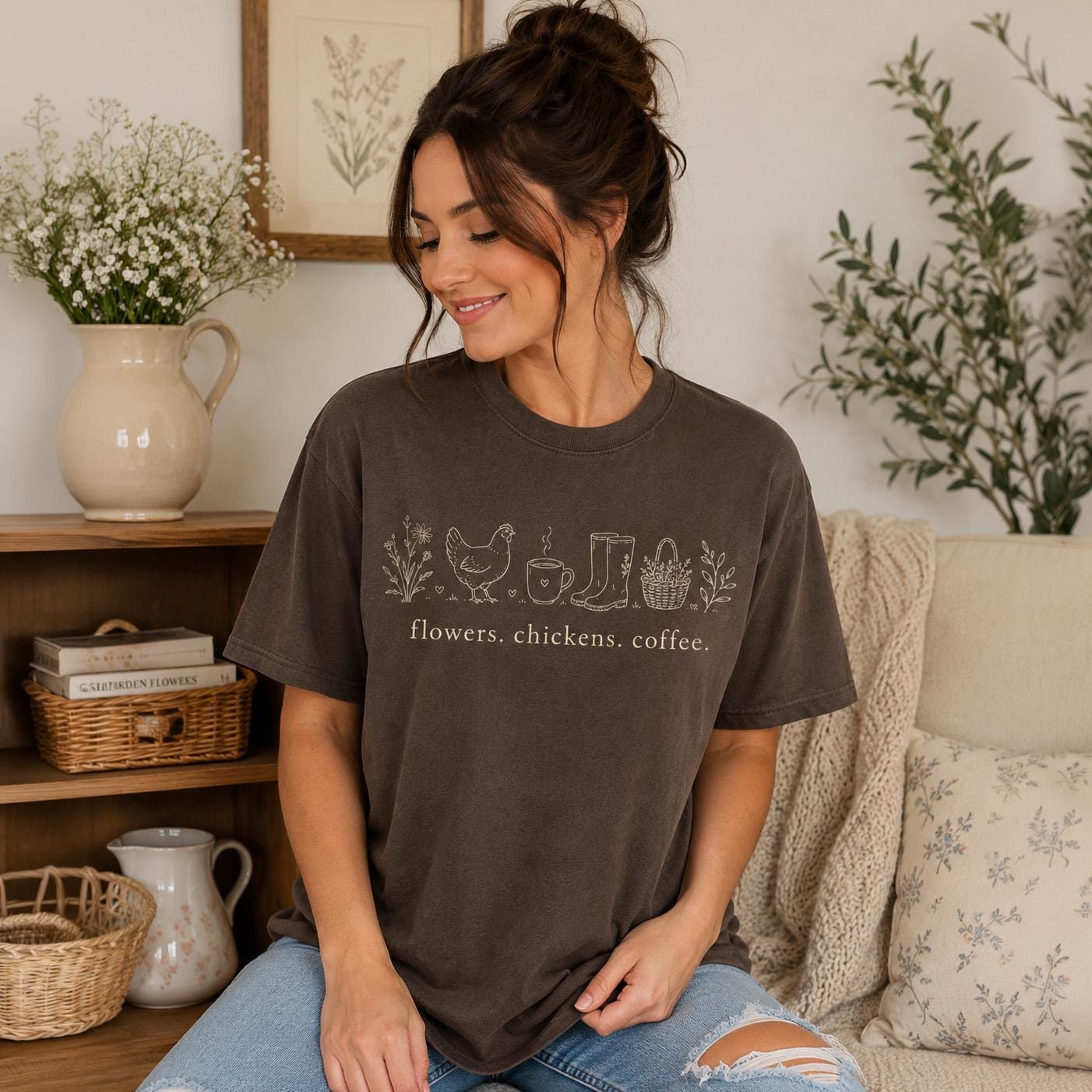 Chicken Mom Shirt - Comfort Colors Tee | Country Living Shirt With Cozy Coffee Vibe - Rooted & Reckless Co.