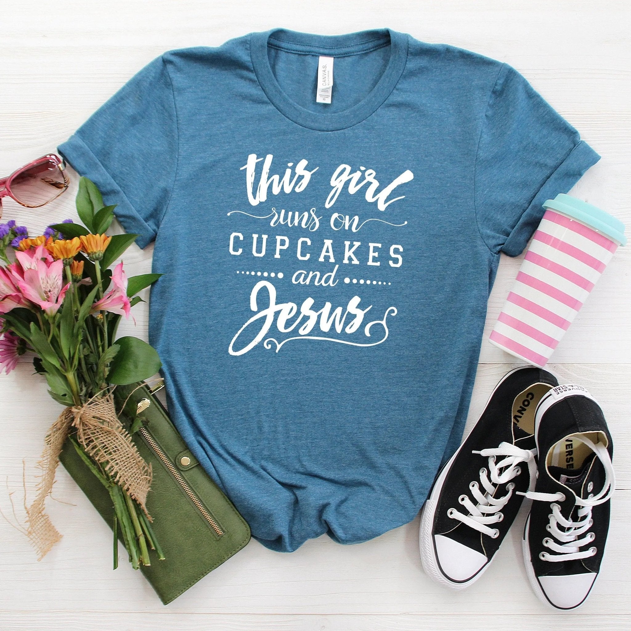 Christian Women's T-Shirt - Cupcakes and Jesus Shirt | Soft Bella Canvas Tee - Rooted & Reckless Co.
