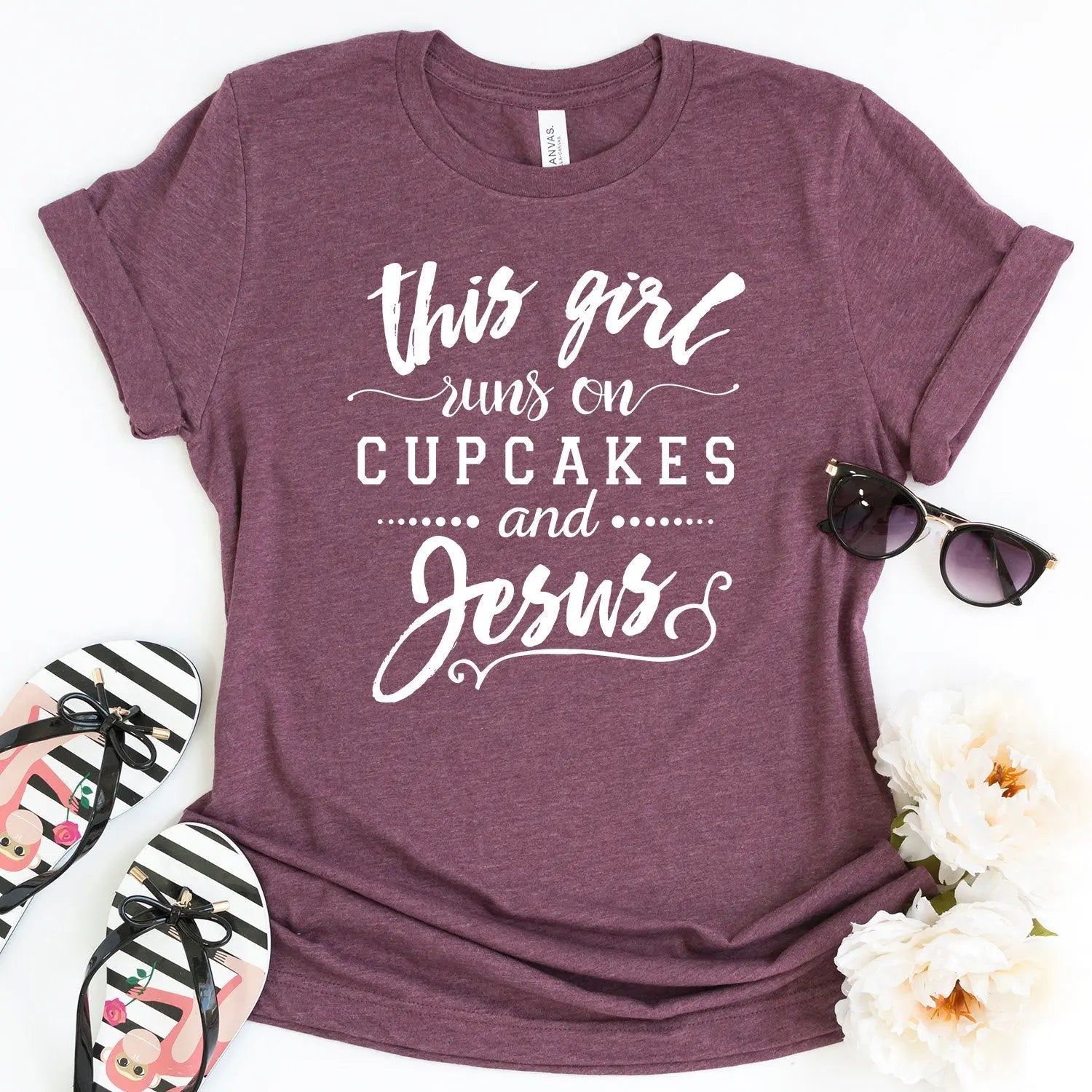 Christian Women's T-Shirt - Cupcakes and Jesus Shirt | Soft Bella Canvas Tee - Rooted & Reckless Co.