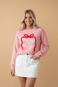 Christmas Bow Merry & Bright Bouclé Textured Sweater - Rooted & Reckless Co.