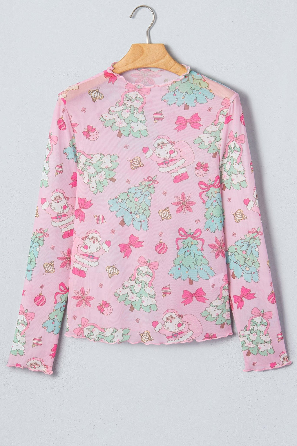 Christmas Mesh Lettuce Trim Long Sleeve Top - Rooted & Reckless Co.