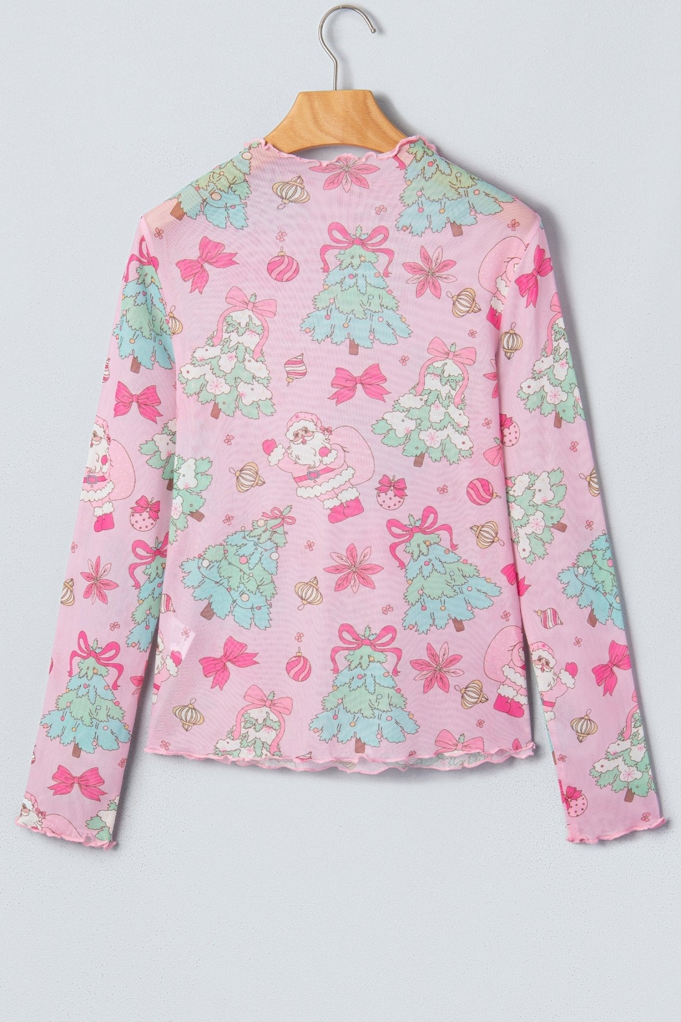 Christmas Mesh Lettuce Trim Long Sleeve Top - Rooted & Reckless Co.