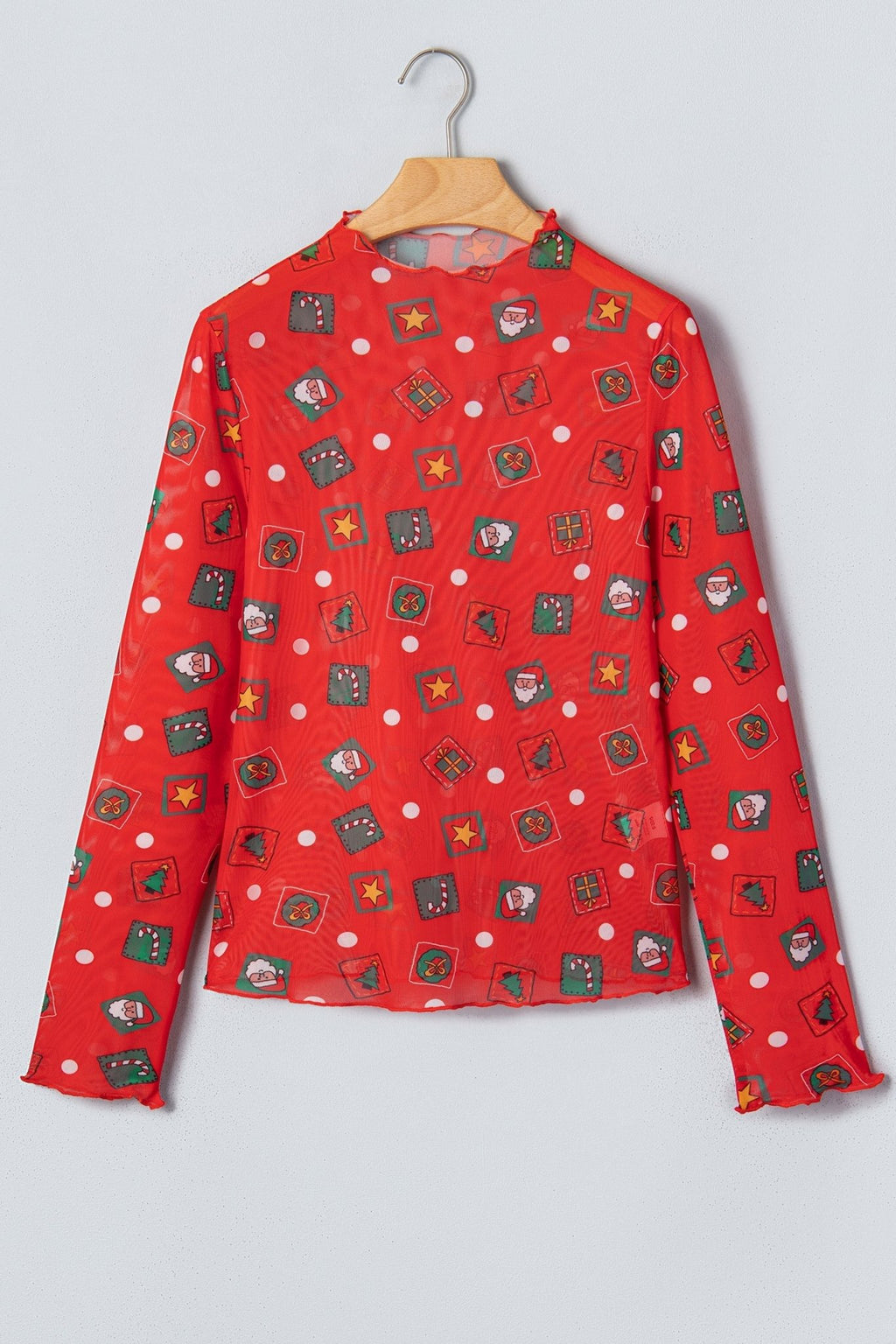 Christmas Polka Dot Sheer Mesh Long Sleeve Top - Rooted & Reckless Co.