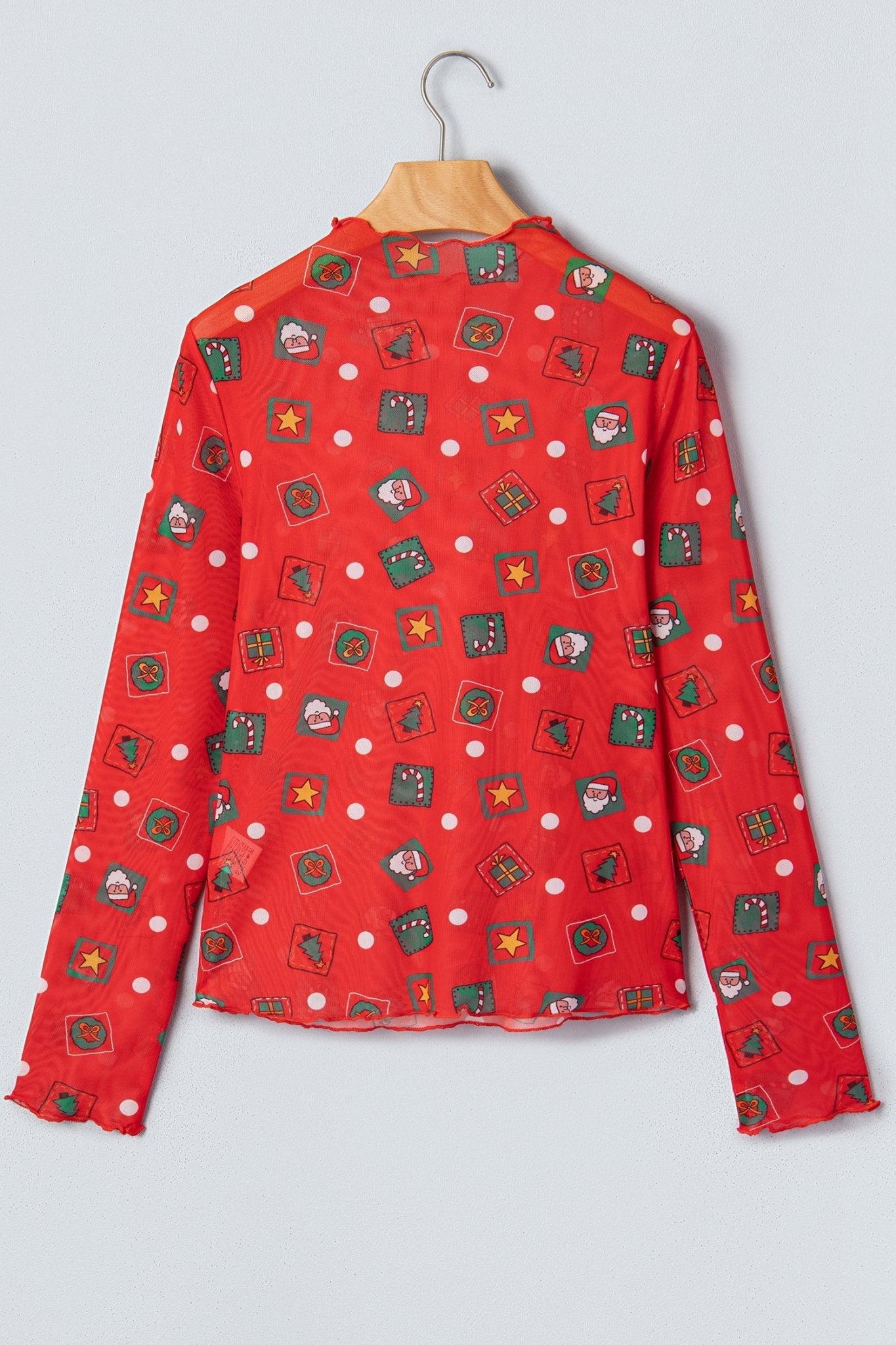 Christmas Polka Dot Sheer Mesh Long Sleeve Top - Rooted & Reckless Co.