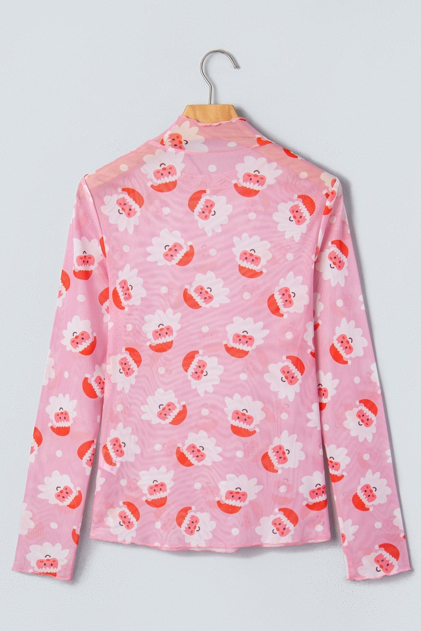 Christmas Santa Mesh Mock Neck Long Sleeve Top - Rooted & Reckless Co.