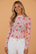 Christmas Santa Mesh Mock Neck Long Sleeve Top - Rooted & Reckless Co.