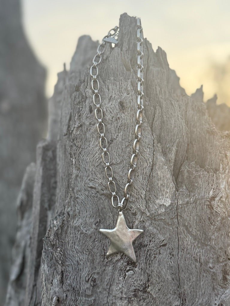 Chunky Chain Silver Star Necklace - Rooted & Reckless Co.