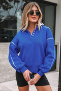 Collared Snap Button Exposed Seam Sweatshirt - Rooted & Reckless Co.