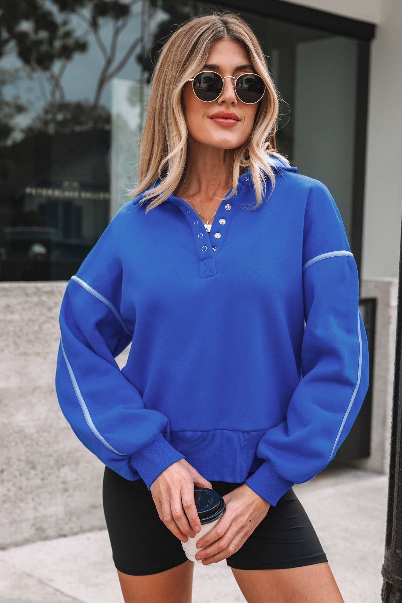 Collared Snap Button Exposed Seam Sweatshirt - Rooted & Reckless Co.