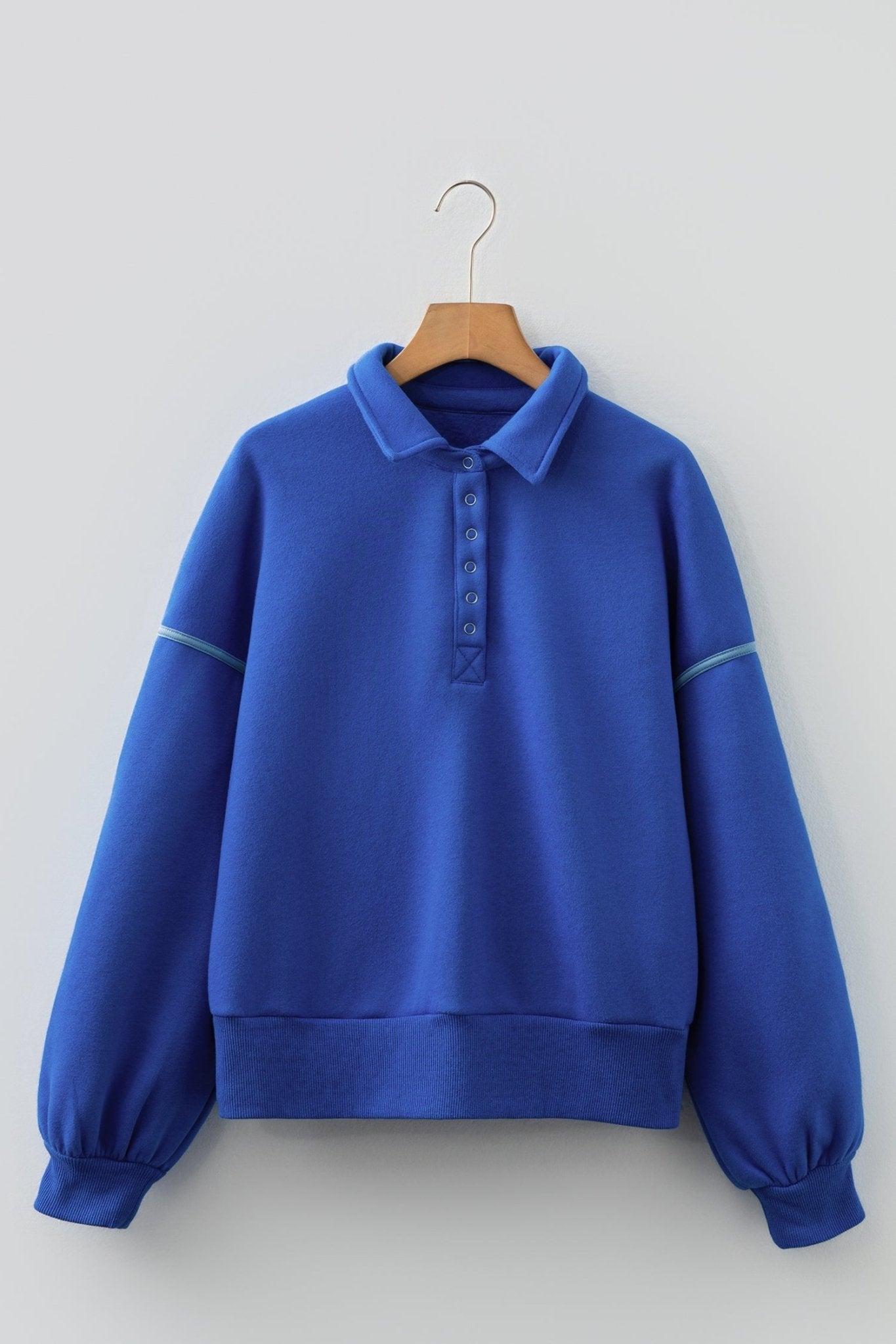 Collared Snap Button Exposed Seam Sweatshirt - Rooted & Reckless Co.