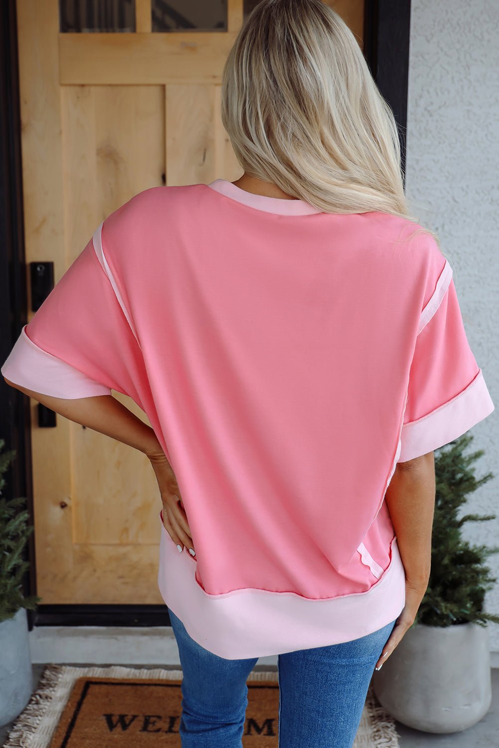 Colorblock 3/4 Sleeve Raw Seam High-Low Top - Rooted & Reckless Co.