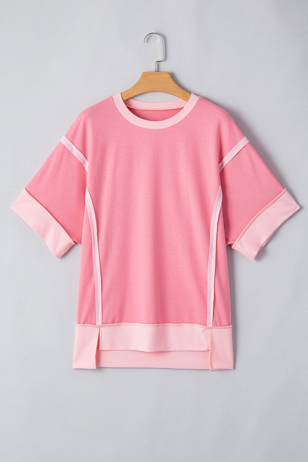 Colorblock 3/4 Sleeve Raw Seam High-Low Top - Rooted & Reckless Co.