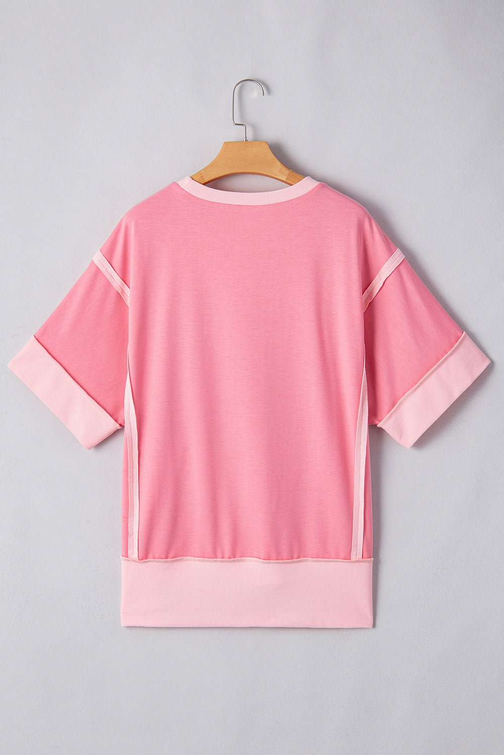 Colorblock 3/4 Sleeve Raw Seam High-Low Top - Rooted & Reckless Co.