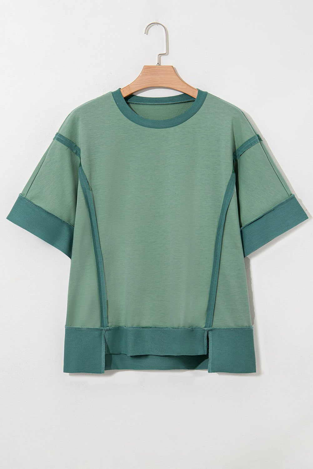Colorblock 3/4 Sleeve Raw Seam High-Low Top - Rooted & Reckless Co.