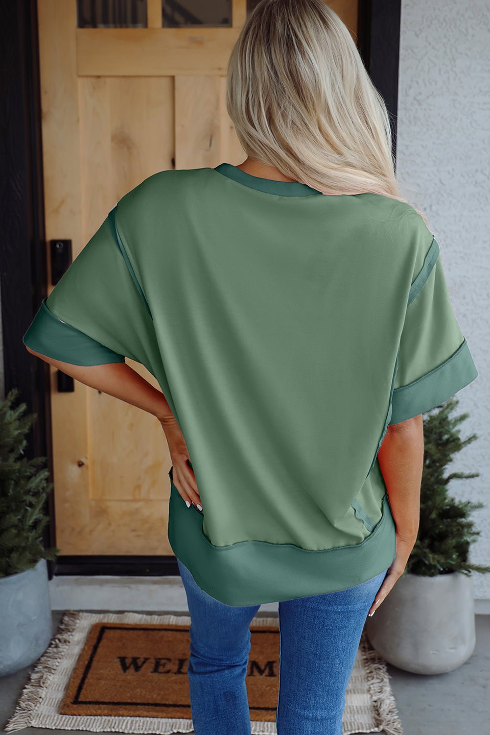 Colorblock 3/4 Sleeve Raw Seam High-Low Top - Rooted & Reckless Co.
