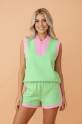 Colorblock Accent Half Zip Athleisure Top & Shorts Set - Rooted & Reckless Co.