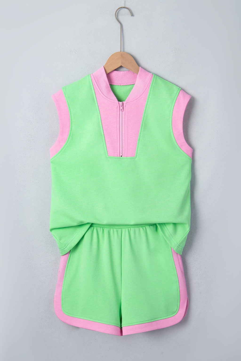 Colorblock Accent Half Zip Athleisure Top & Shorts Set - Rooted & Reckless Co.