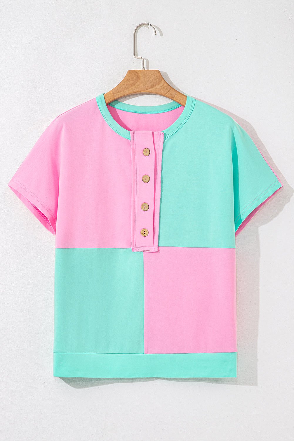 Colorblock Checker Half Button Henley T-Shirt - Rooted & Reckless Co.