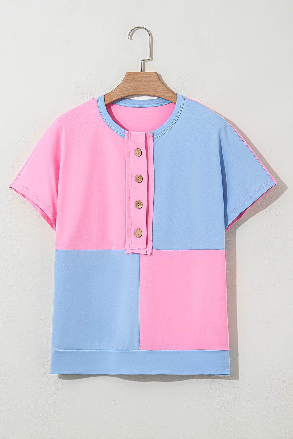Colorblock Checker Half Button Henley T-Shirt - Rooted & Reckless Co.