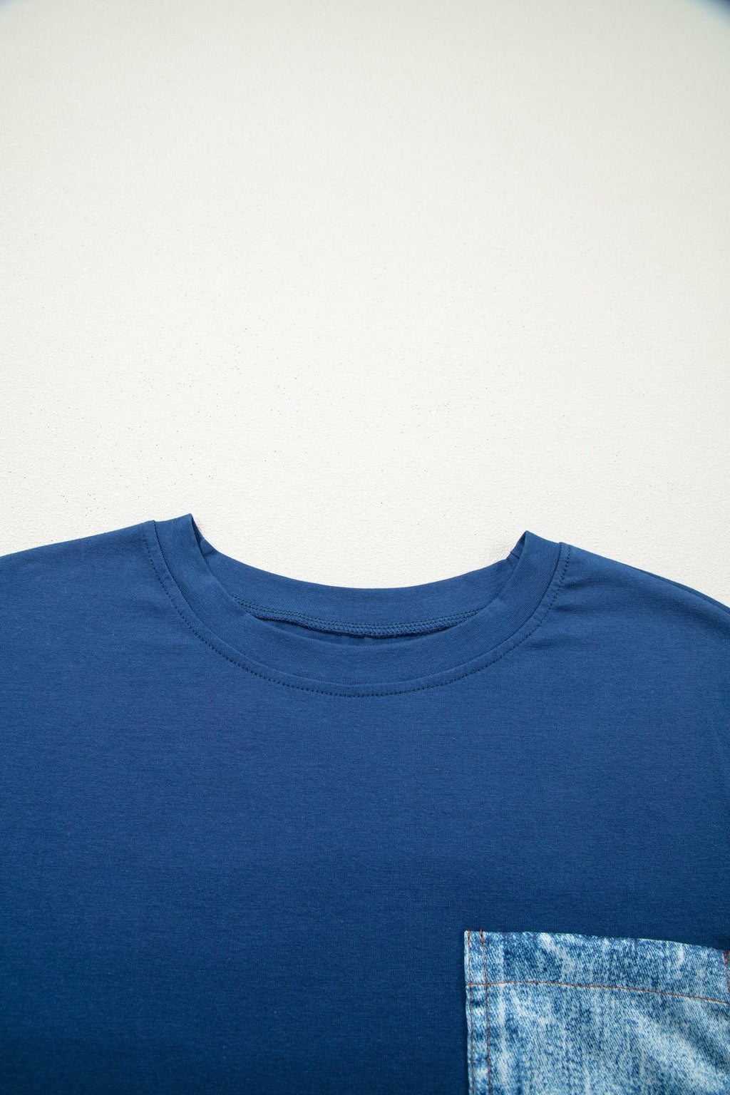 Colorblock Chest Pocket Patch Short Sleeve Top - Rooted & Reckless Co.