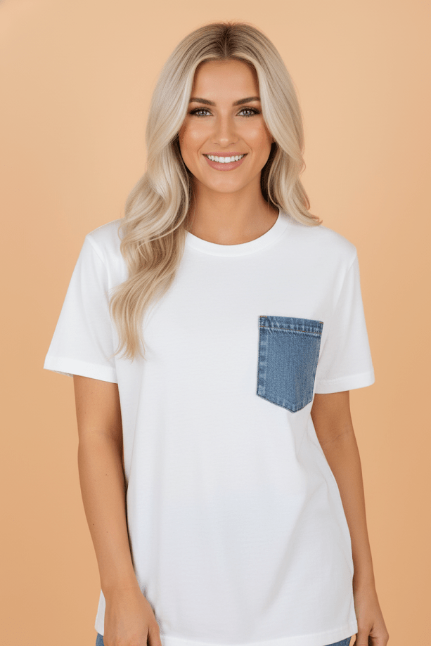 Colorblock Chest Pocket Patch Short Sleeve Top - Rooted & Reckless Co.