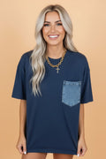 Colorblock Chest Pocket Patch Short Sleeve Top - Rooted & Reckless Co.
