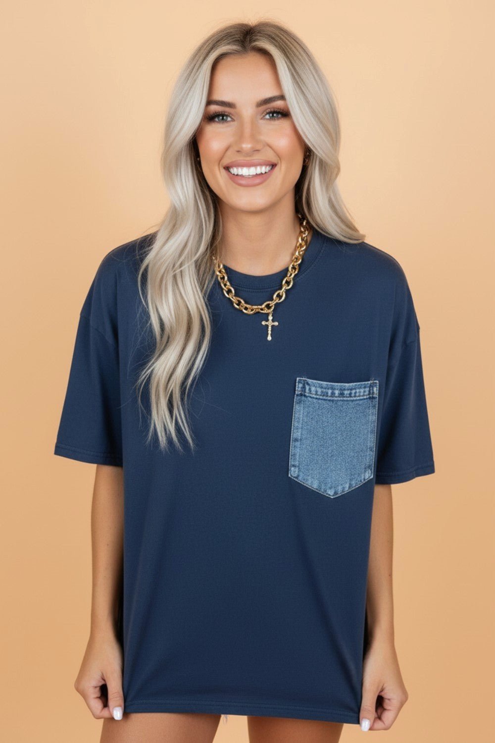 Colorblock Chest Pocket Patch Short Sleeve Top - Rooted & Reckless Co.