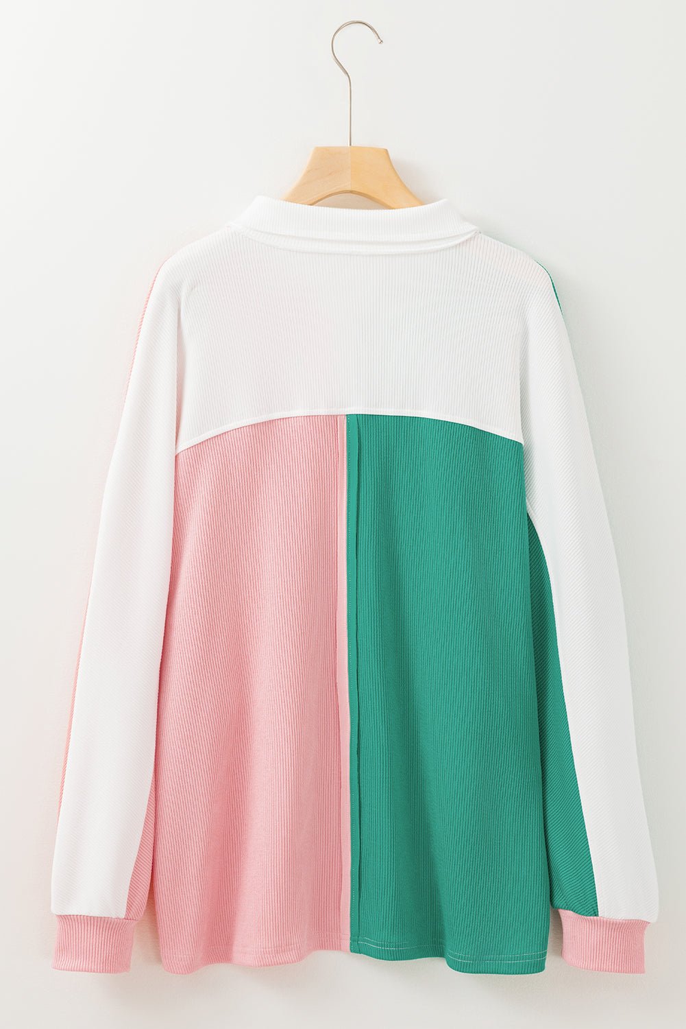 Colorblock Collared Ribbed Patchwork Pocketed Sweatshirt - Rooted & Reckless Co.