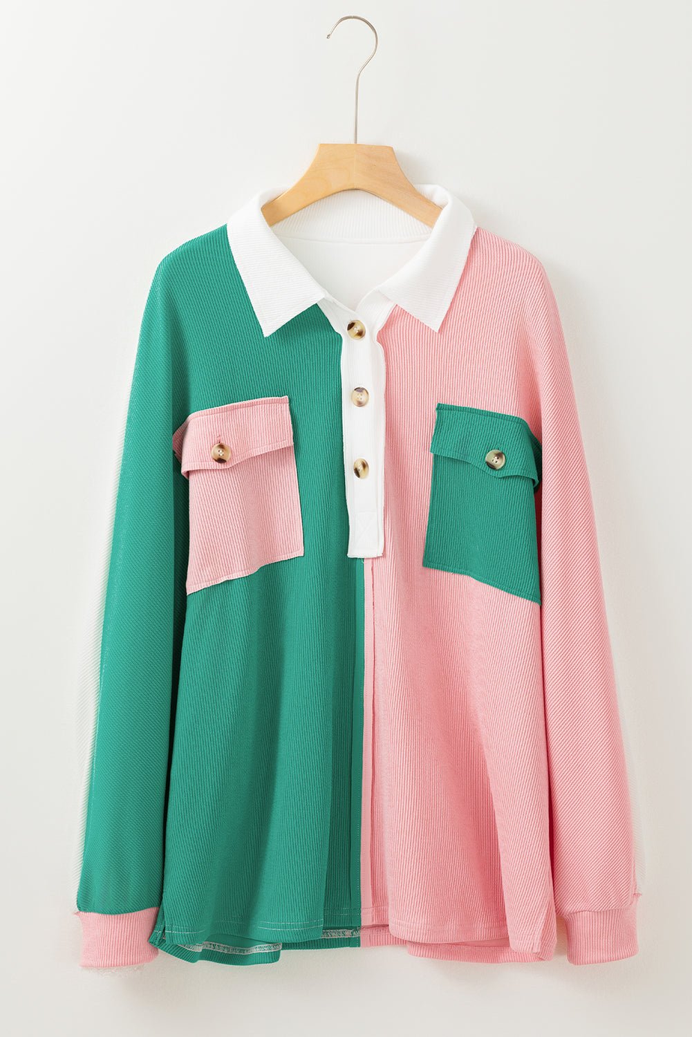 Colorblock Collared Ribbed Patchwork Pocketed Sweatshirt - Rooted & Reckless Co.
