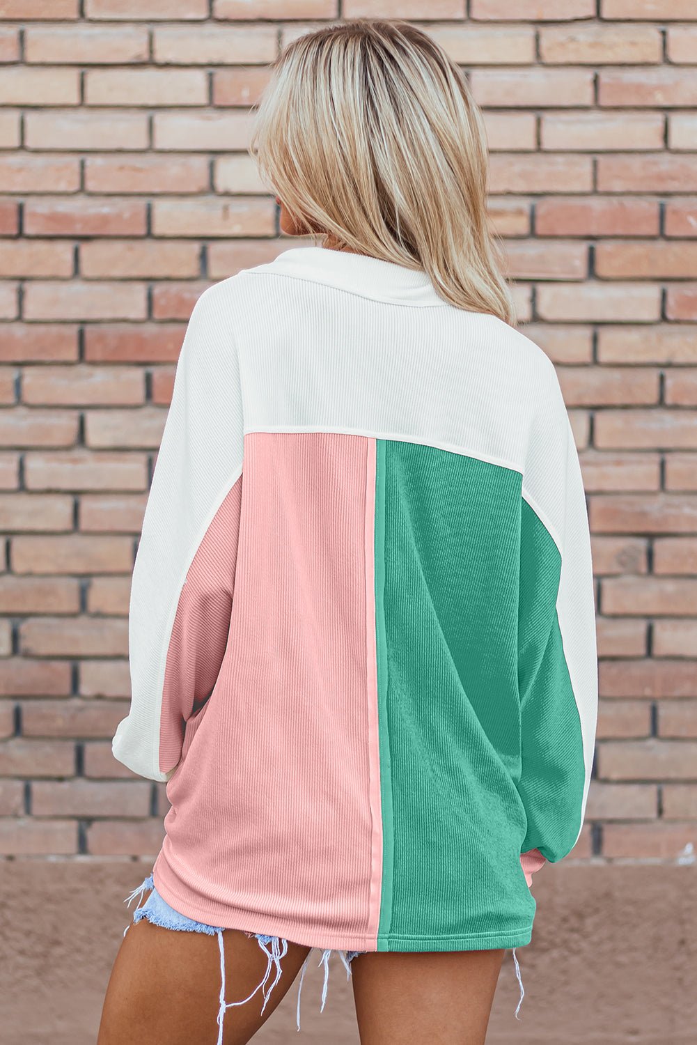 Colorblock Collared Ribbed Patchwork Pocketed Sweatshirt - Rooted & Reckless Co.