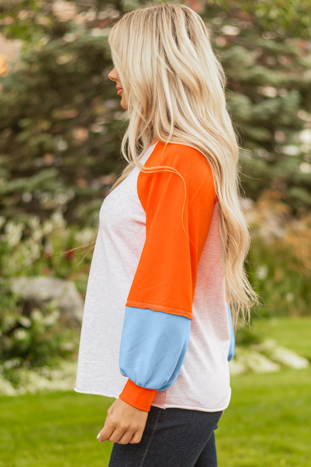 Colorblock Contrast Stitch Raglan Sleeve Top - Rooted & Reckless Co.