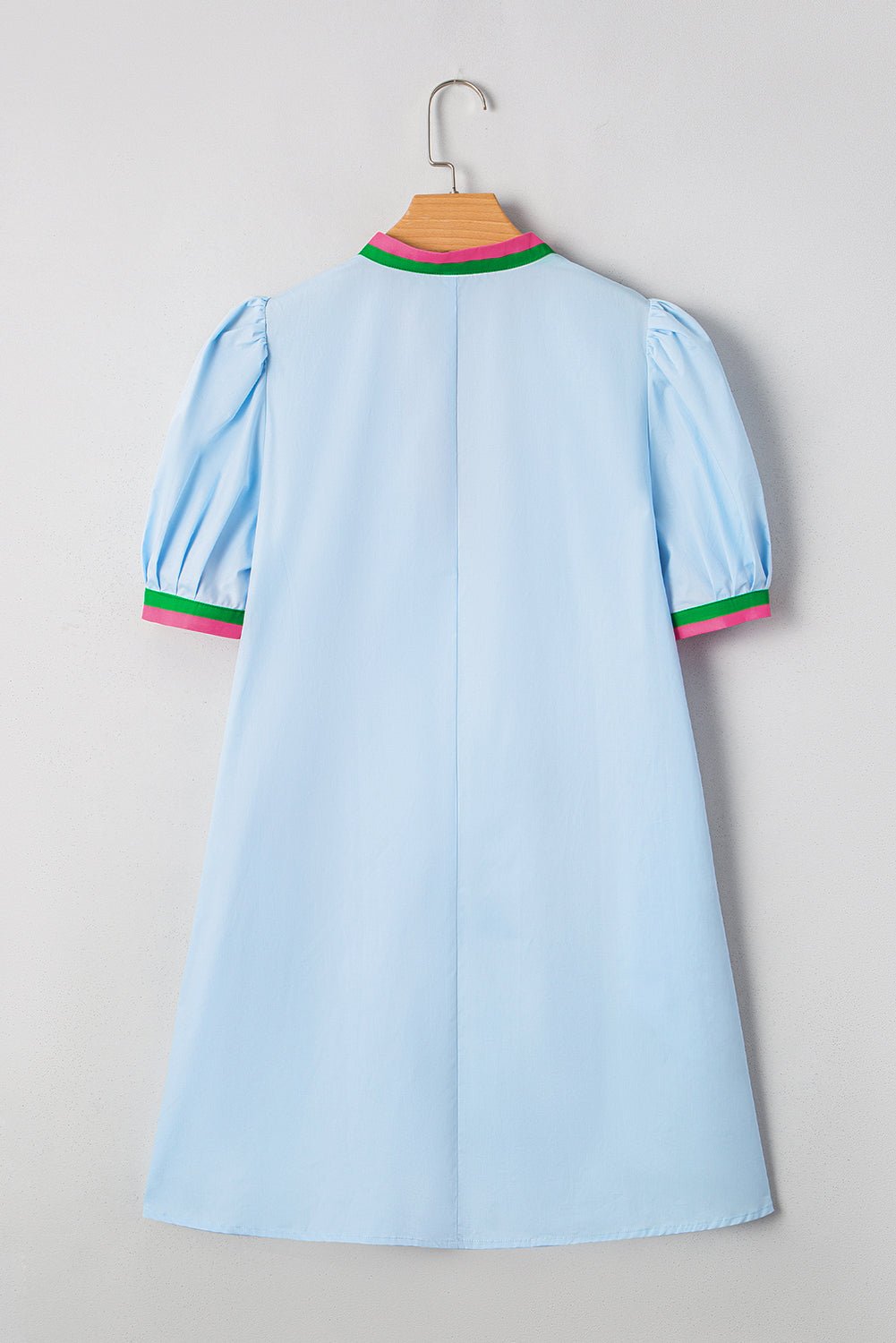 Colorblock Contrast Stripe V-Neck Puff Sleeve Mini Dress - Rooted & Reckless Co.
