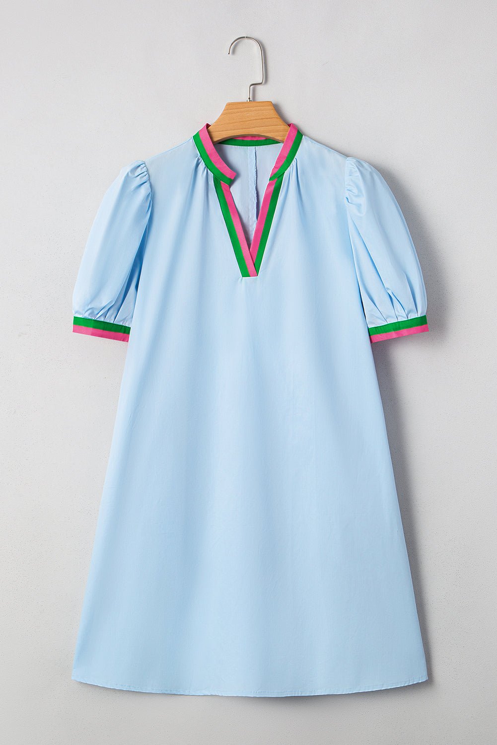 Colorblock Contrast Stripe V-Neck Puff Sleeve Mini Dress - Rooted & Reckless Co.