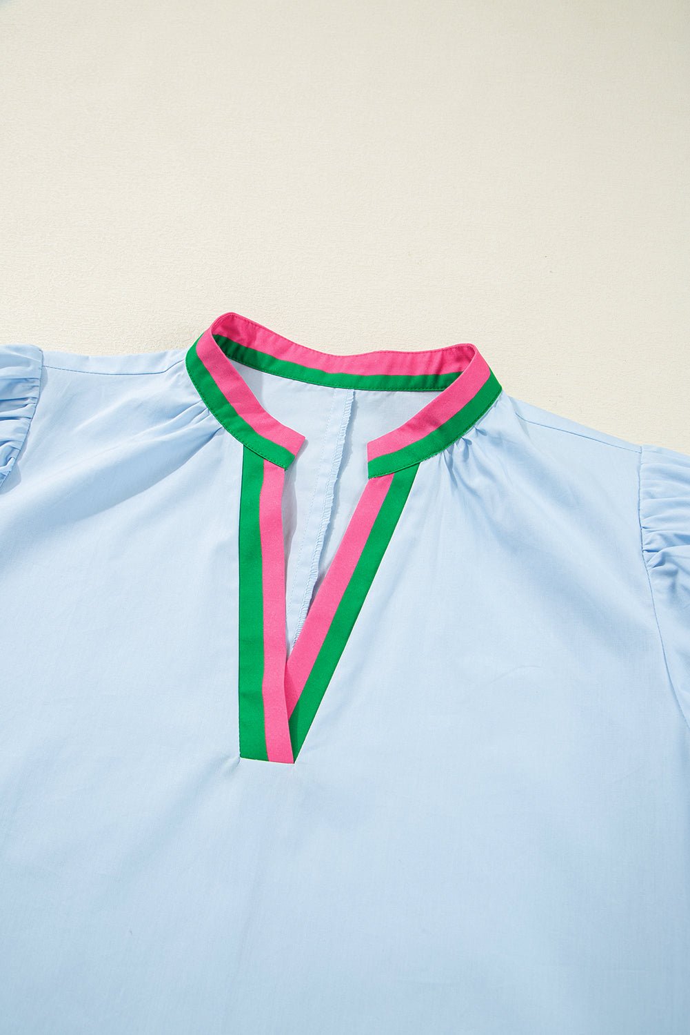 Colorblock Contrast Stripe V-Neck Puff Sleeve Mini Dress - Rooted & Reckless Co.