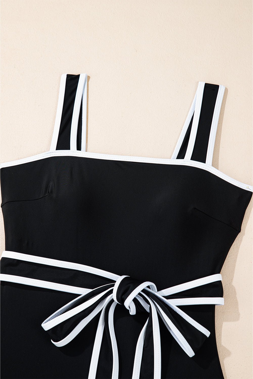 Colorblock Contrast Trim Belted One Piece Swimsuit - Rooted & Reckless Co.