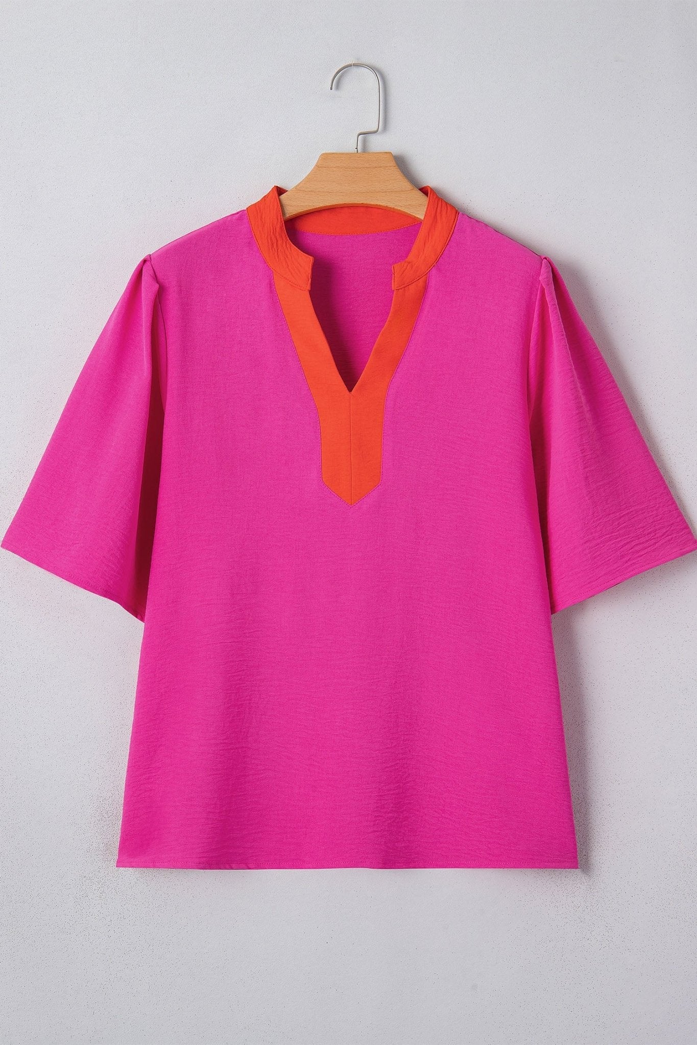 Colorblock Contrast V-Neck Wide Short Sleeve Top - Rooted & Reckless Co.