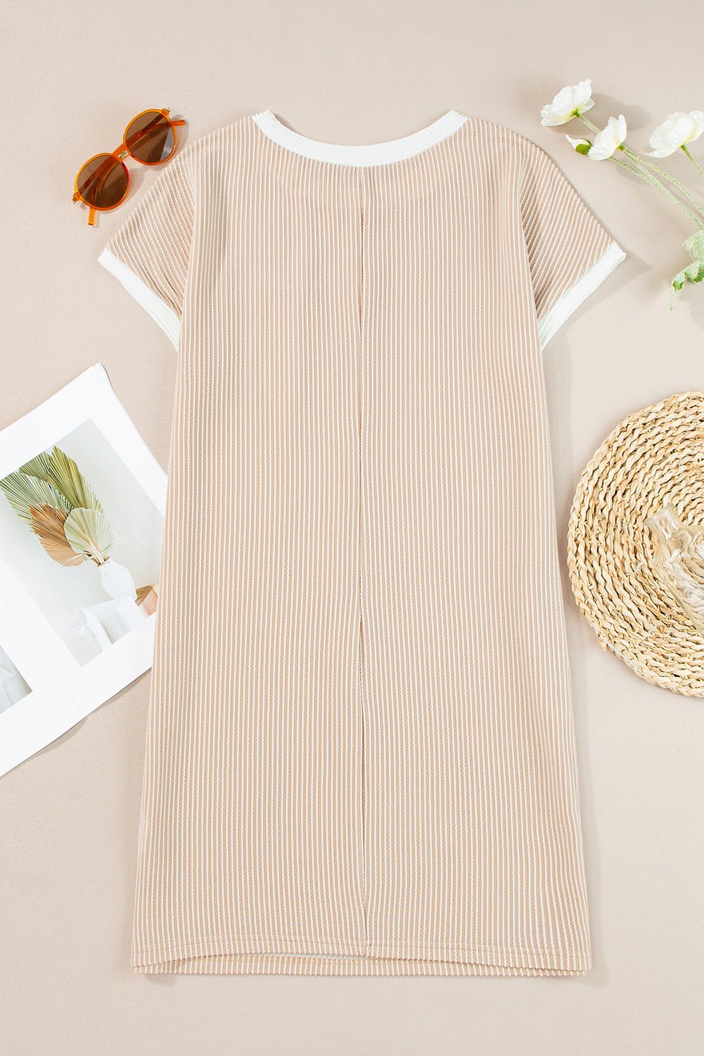 Colorblock Corded Knit Chest Pocket T-Shirt Dress - Rooted & Reckless Co.