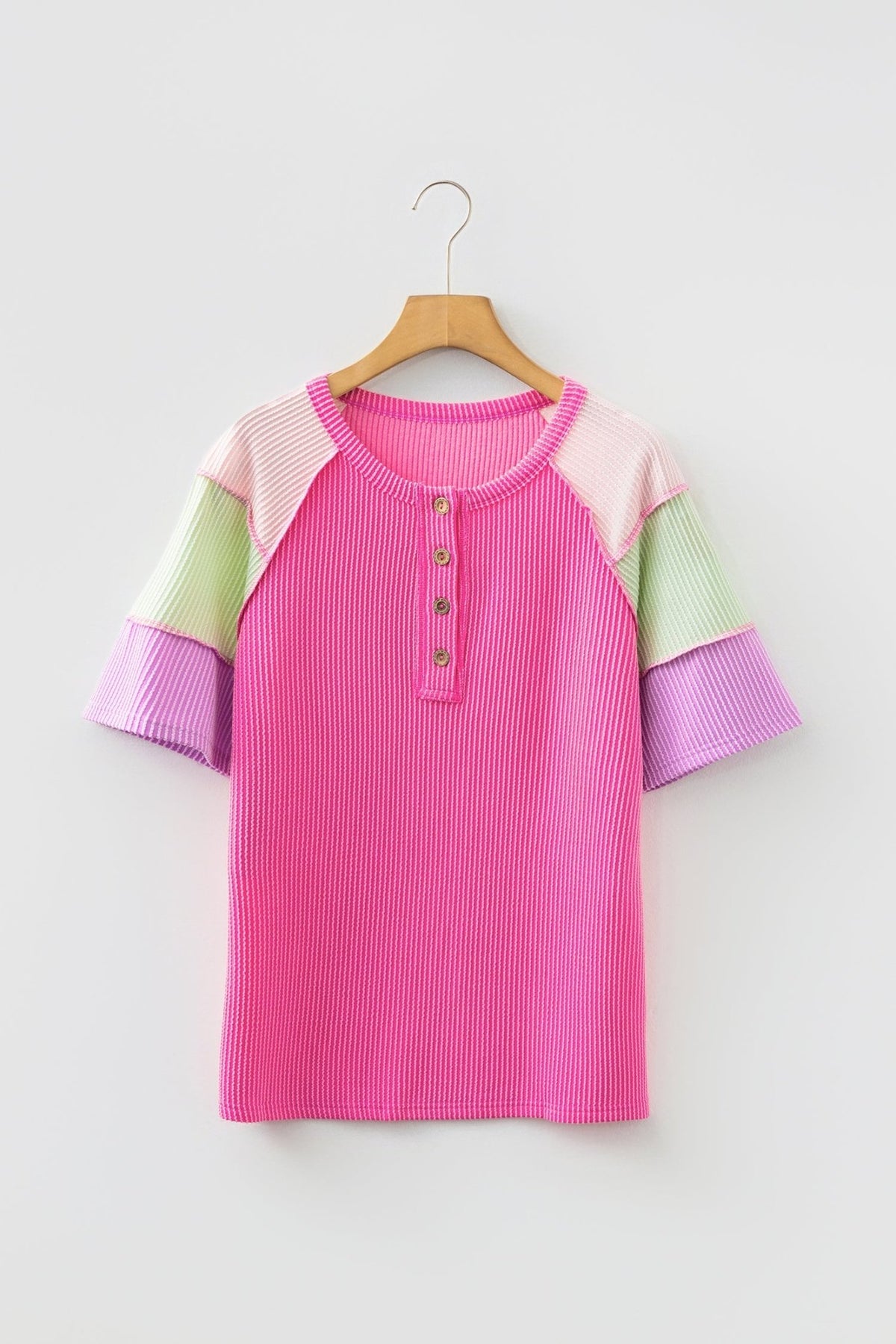 Colorblock Corded Knit Patchwork Henley Tee - Rooted & Reckless Co.